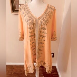 Soft Surroundings Peach Embroidered V-Neck Tunic